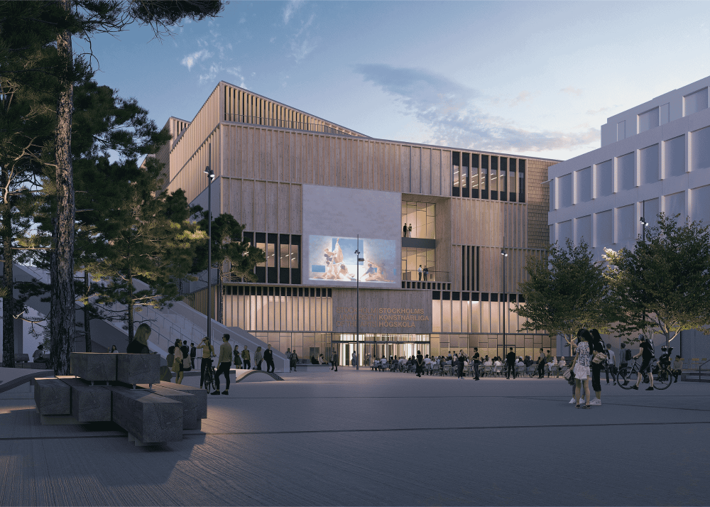 Visionsbild över Stockholms Konstnärliga Högskola som snart byggs i Slakthusområdet.