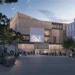 Visionsbild över Stockholms Konstnärliga Högskola som snart byggs i Slakthusområdet.